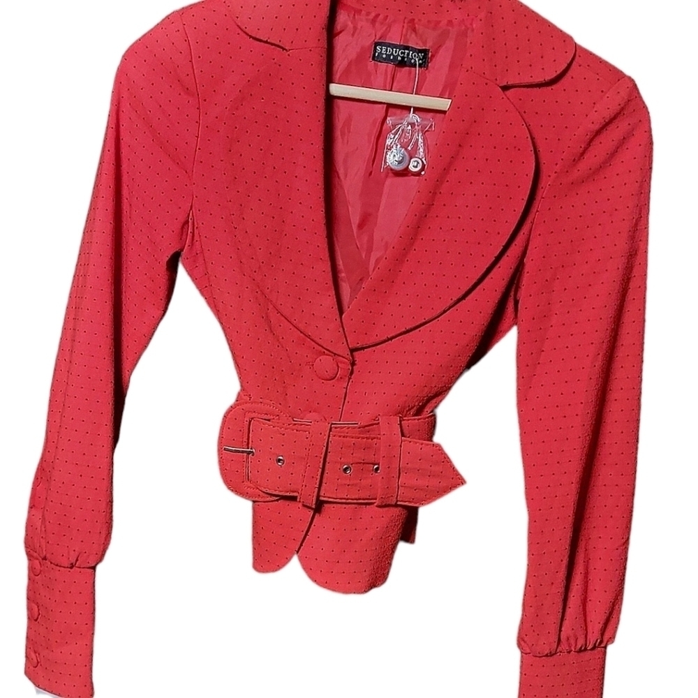 𝅺VINTAGE Red & Black Polkadot Blazer Size XS